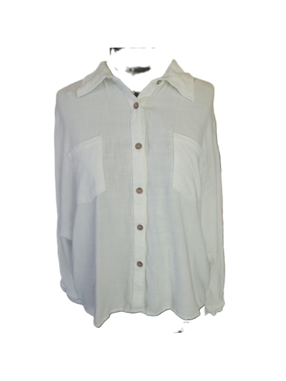 Allie Rose White Linen Cotton Blend Button Up Shirt Medium